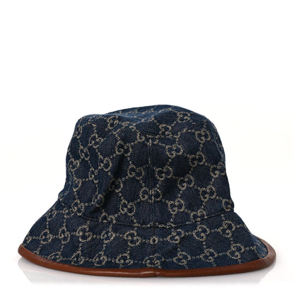 Gucci Washed Jacquard Denim Nappa GG Monogram Oscar Bucket Hat XL Denim Cuir 5 of 10