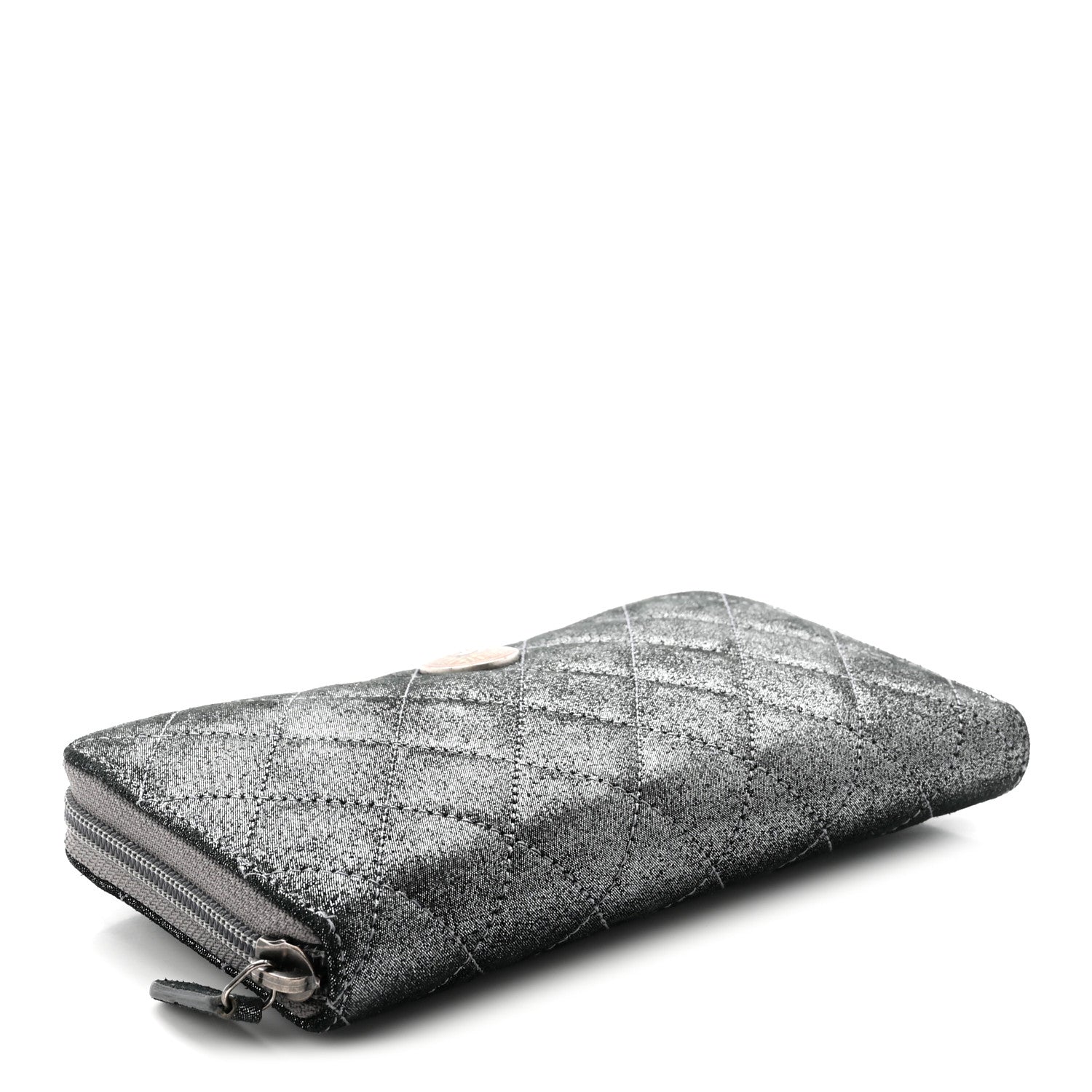 Chanel Iridescent Calfskin Quilted Tartan Button Zip Around Wallet Grey 4 of 7