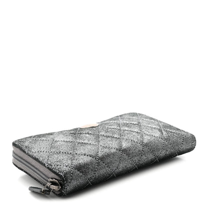 Chanel Iridescent Calfskin Quilted Tartan Button Zip Around Wallet Grey 4 of 7