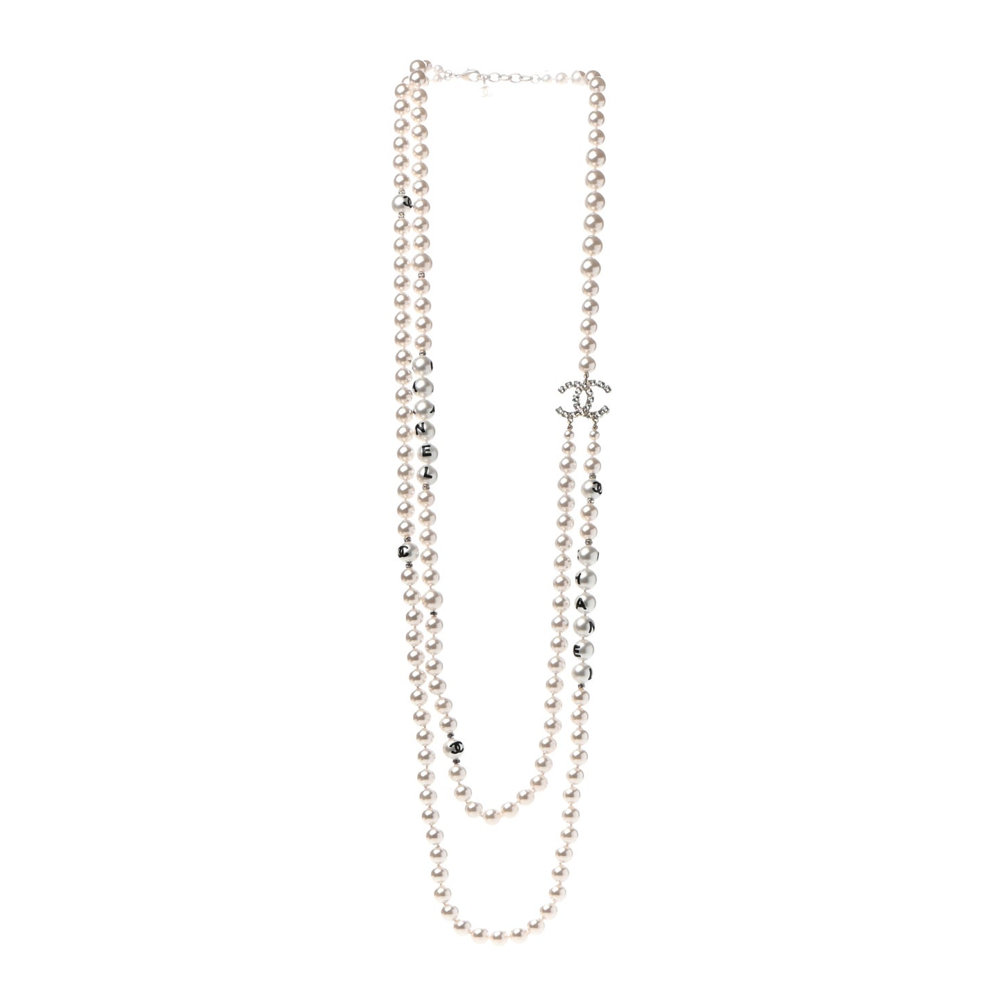 Crystal Pearl CC Long Multi Strand Necklace Gold