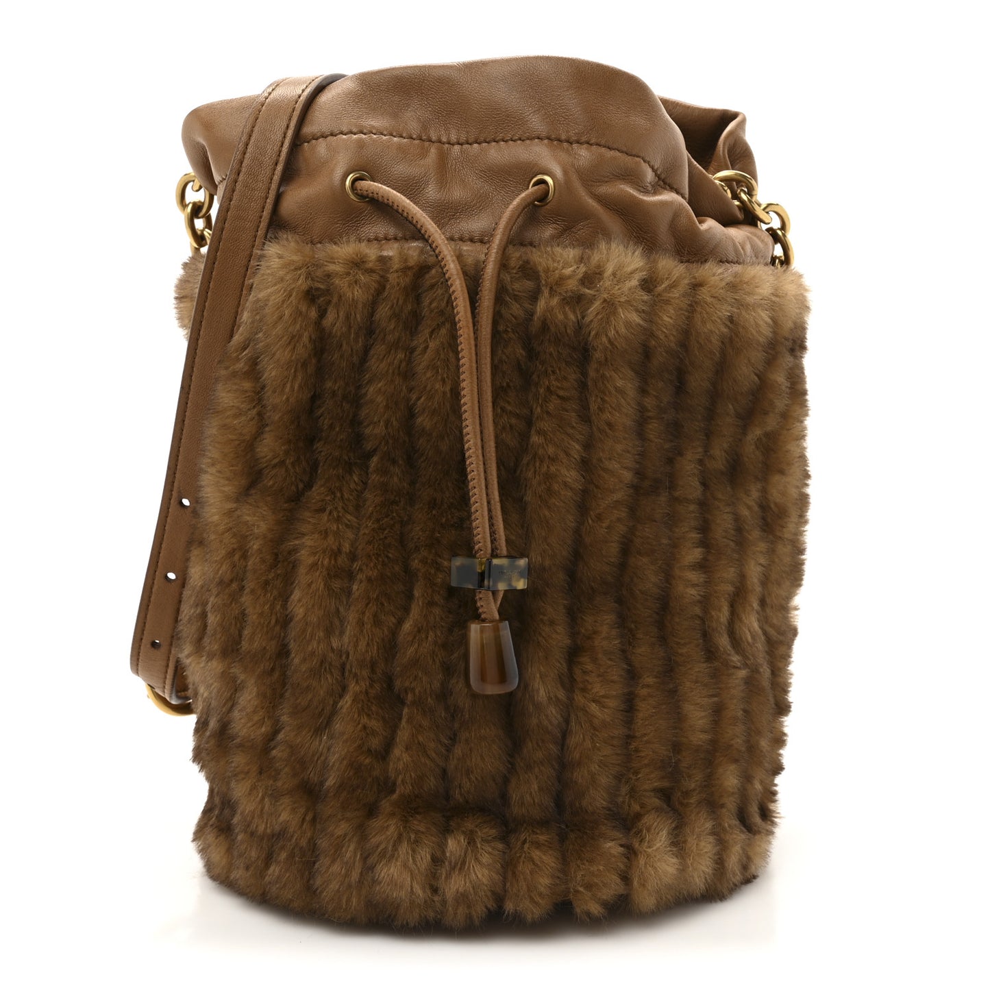 Faux Fur Calfskin Bucket Bag Brown Chocolate