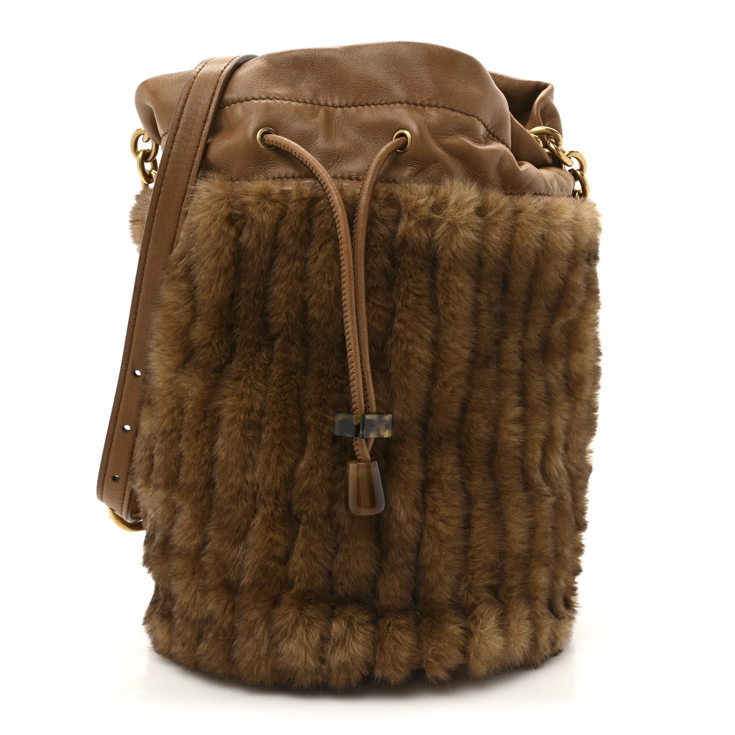 Saint Laurent Faux Fur Calfskin Bucket Bag Brown Chocolate 1 of 11