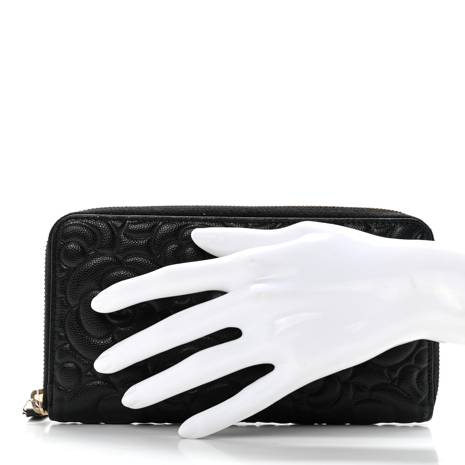 Chanel Caviar Camellia Embossed Large Zip Around Gusset Wallet Black 2 of 13