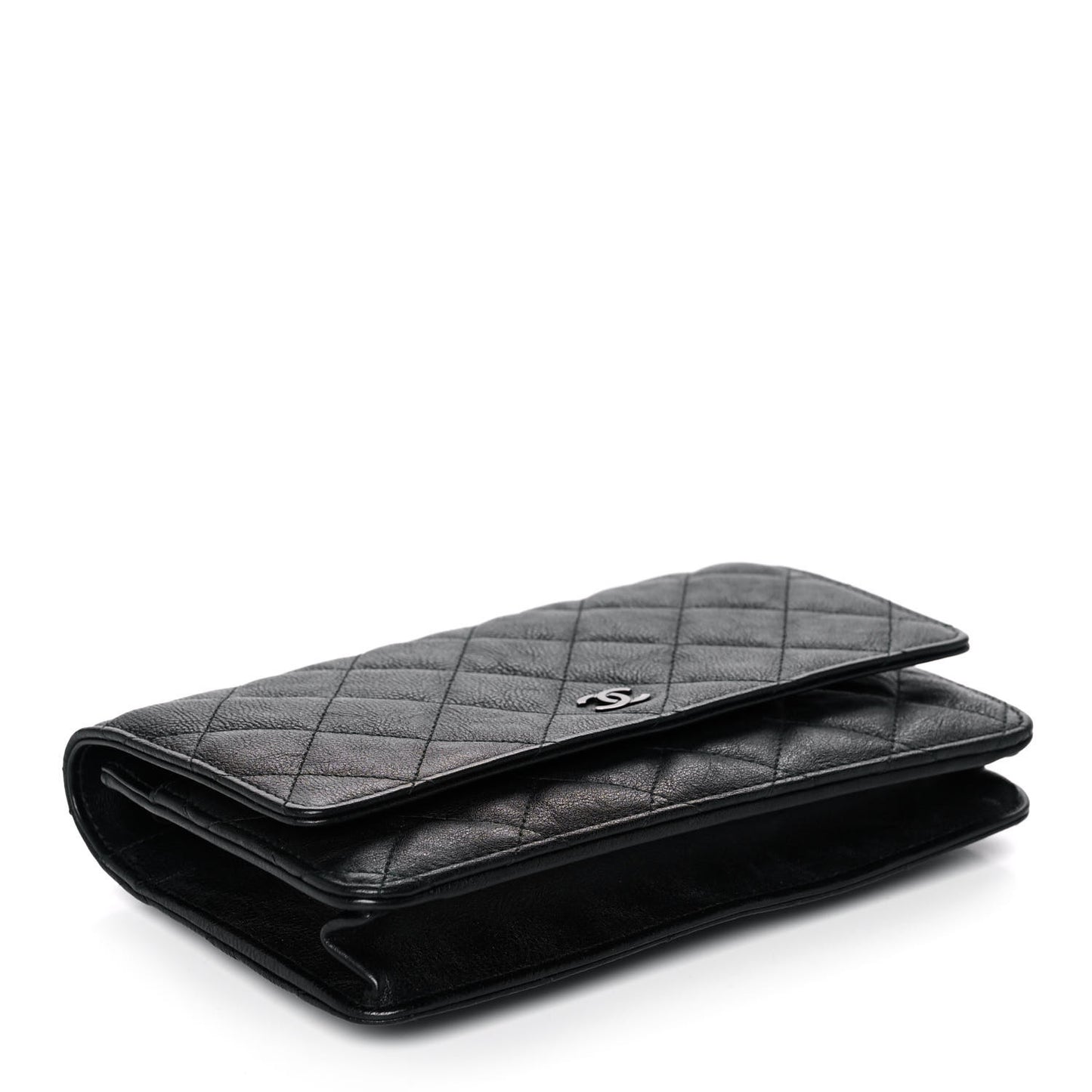 Crumpled Calfskin Quilted Wallet On Chain WOC So Black