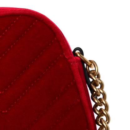 Gucci Velvet Matelasse Small GG Marmont Chain Shoulder Bag Hibiscus Red 13 of 15
