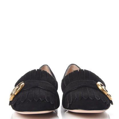 Gucci Kid Scamosciato GG Marmont Fringe Flats 38 Black 2 of 9