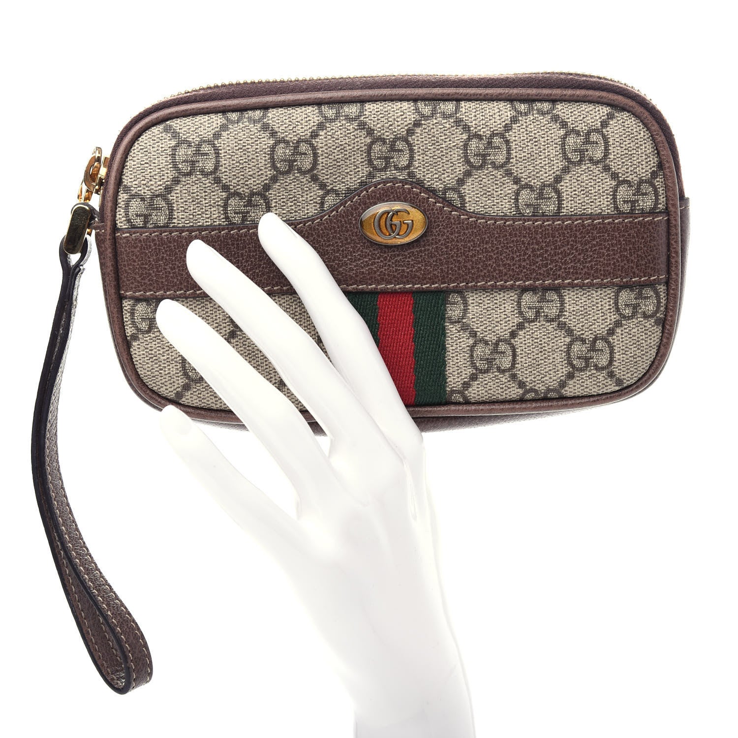 Gucci GG Supreme Monogram Ophidia Phone Case Wristlet Brown 2 of 6