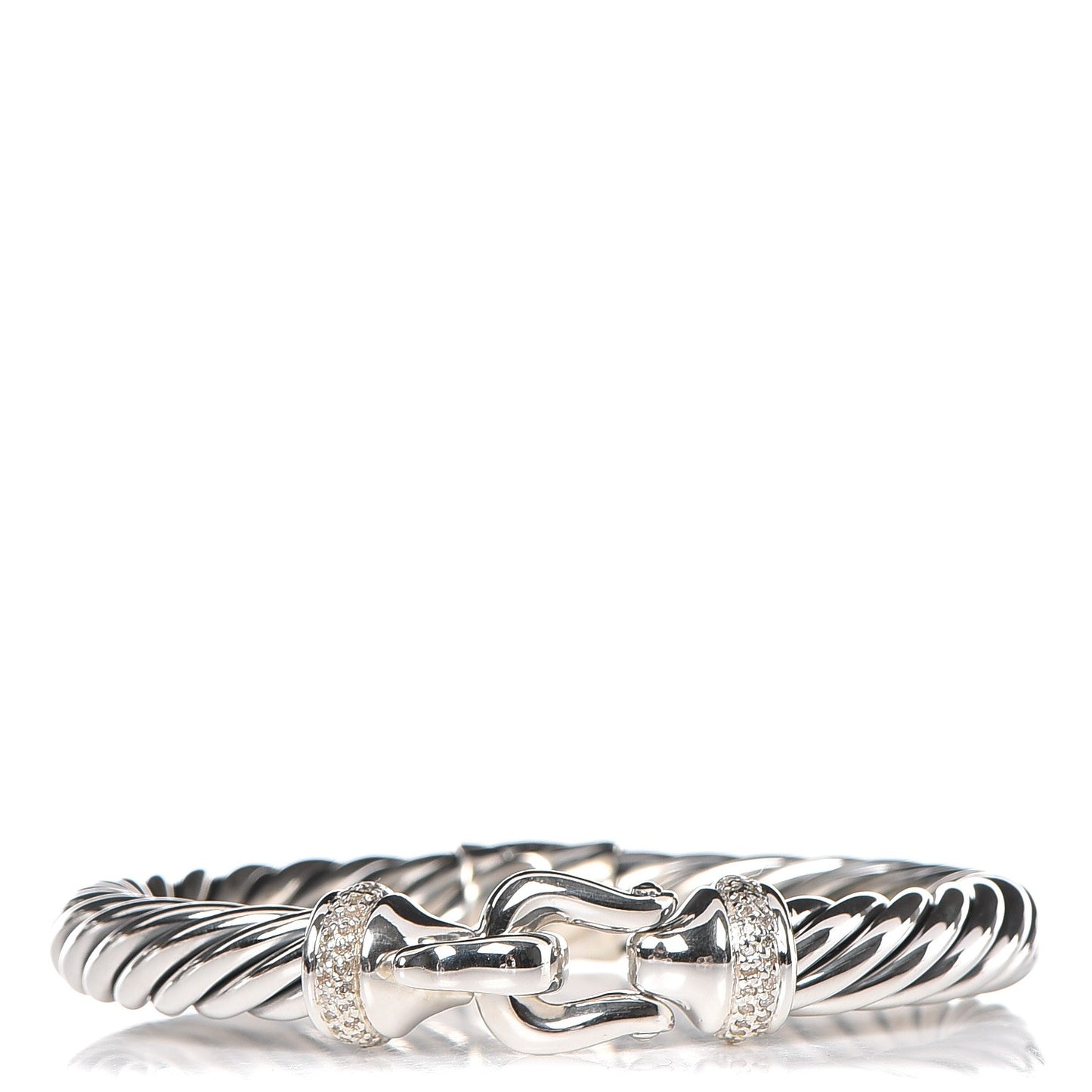 Sterling Silver Diamond 8.5mm Cable Buckle Bracelet