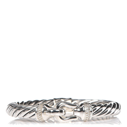 David Yurman Sterling Silver Diamond 8.5mm Cable Buckle Bracelet 1 of 4