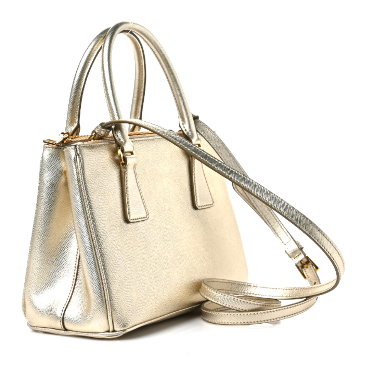 Prada Metallic Saffiano Small Galleria Double Zip Tote Platino 3 of 8