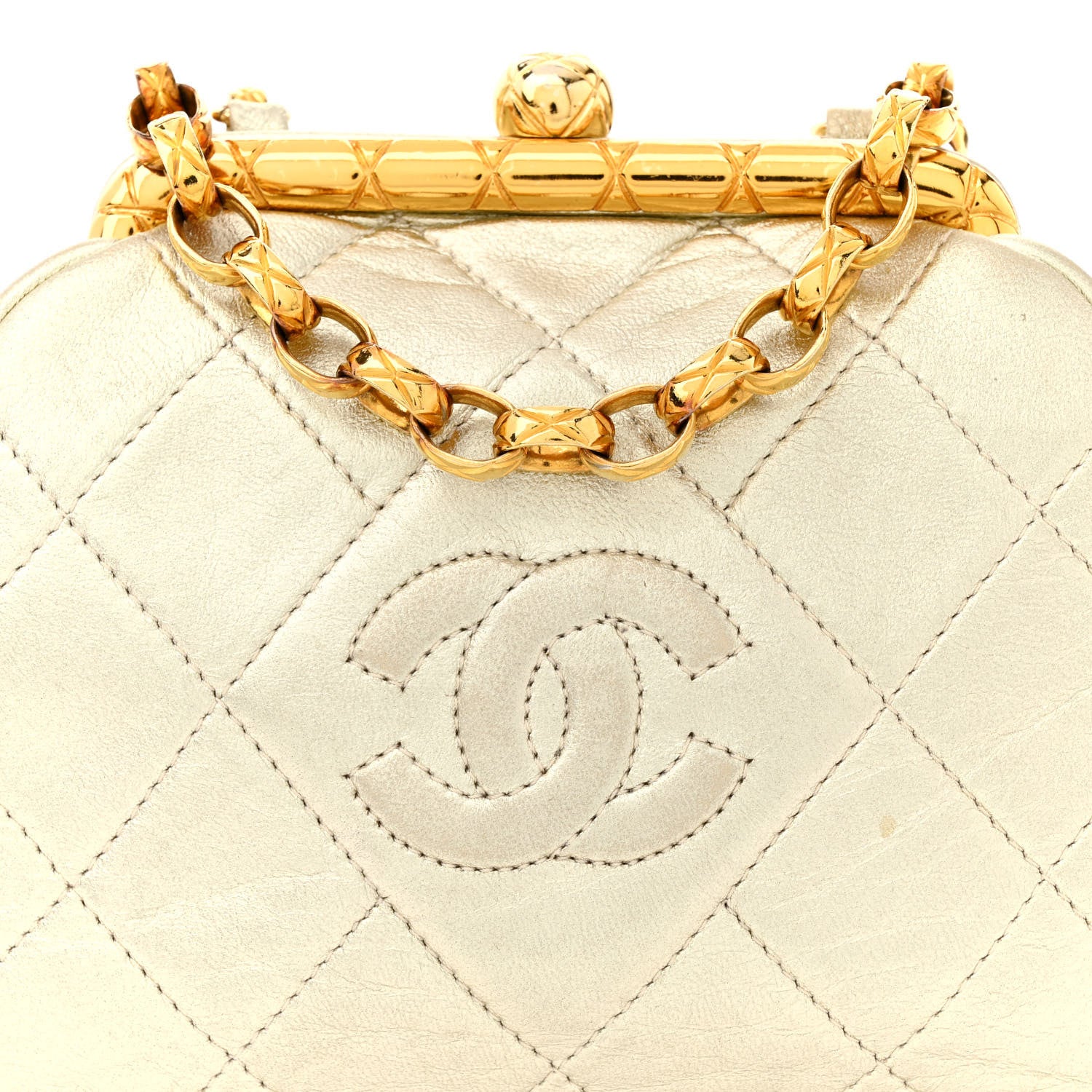 Chanel Metallic Lambskin Quilted CC Kiss Lock Evening Clutch Gold 8 of 17