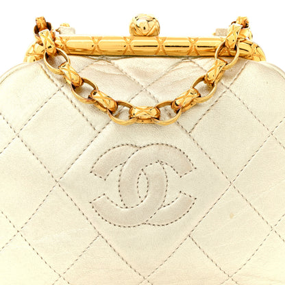 Chanel Metallic Lambskin Quilted CC Kiss Lock Evening Clutch Gold 8 of 17