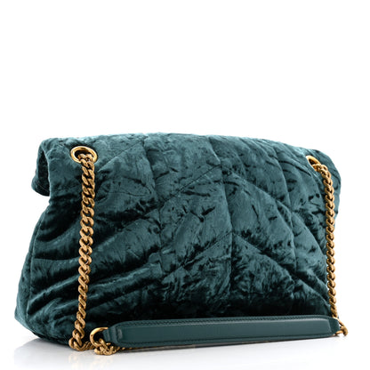 Saint Laurent Crushed Velvet Quilted Small Loulou Puffer Monogram Chain Satchel Emerald Vert 3 of 10