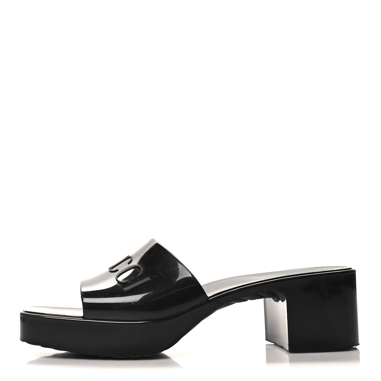 Rubber Gucci Logo Womens Platform 20/60mm Slide Sandals 40 Black