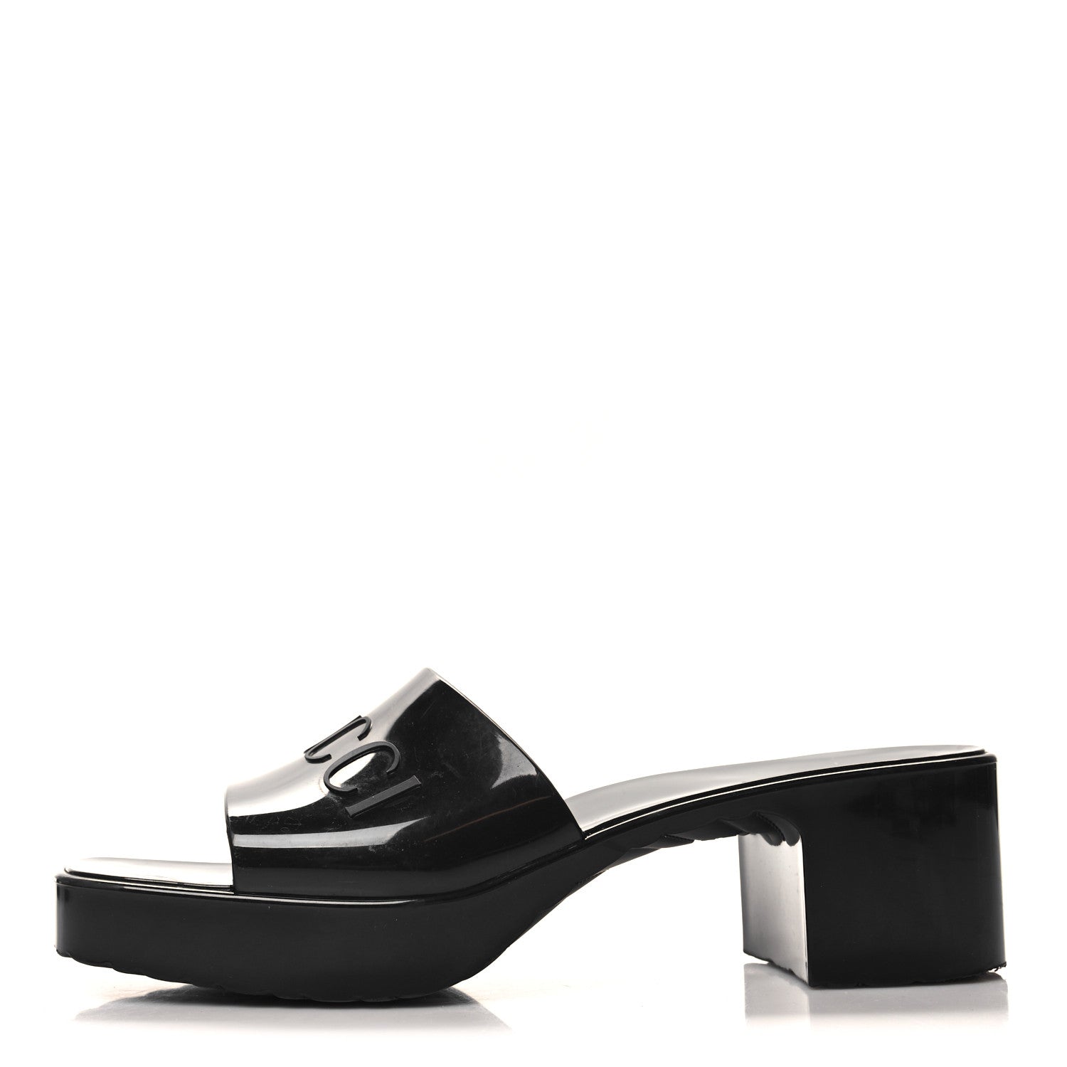 Gucci Rubber Gucci Logo Womens Platform 20/60mm Slide Sandals 40 Black 1 of 9
