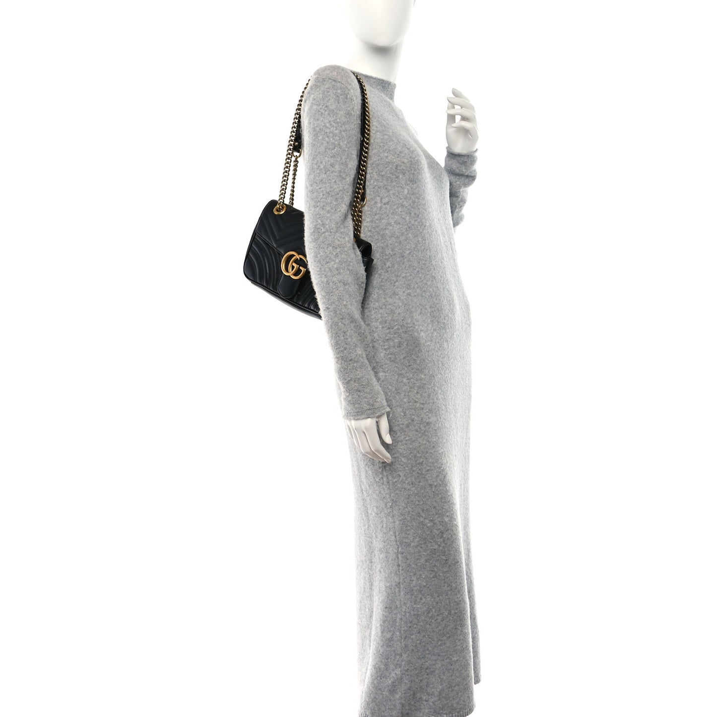 Calfskin Matelasse Small GG Marmont Shoulder Bag Black
