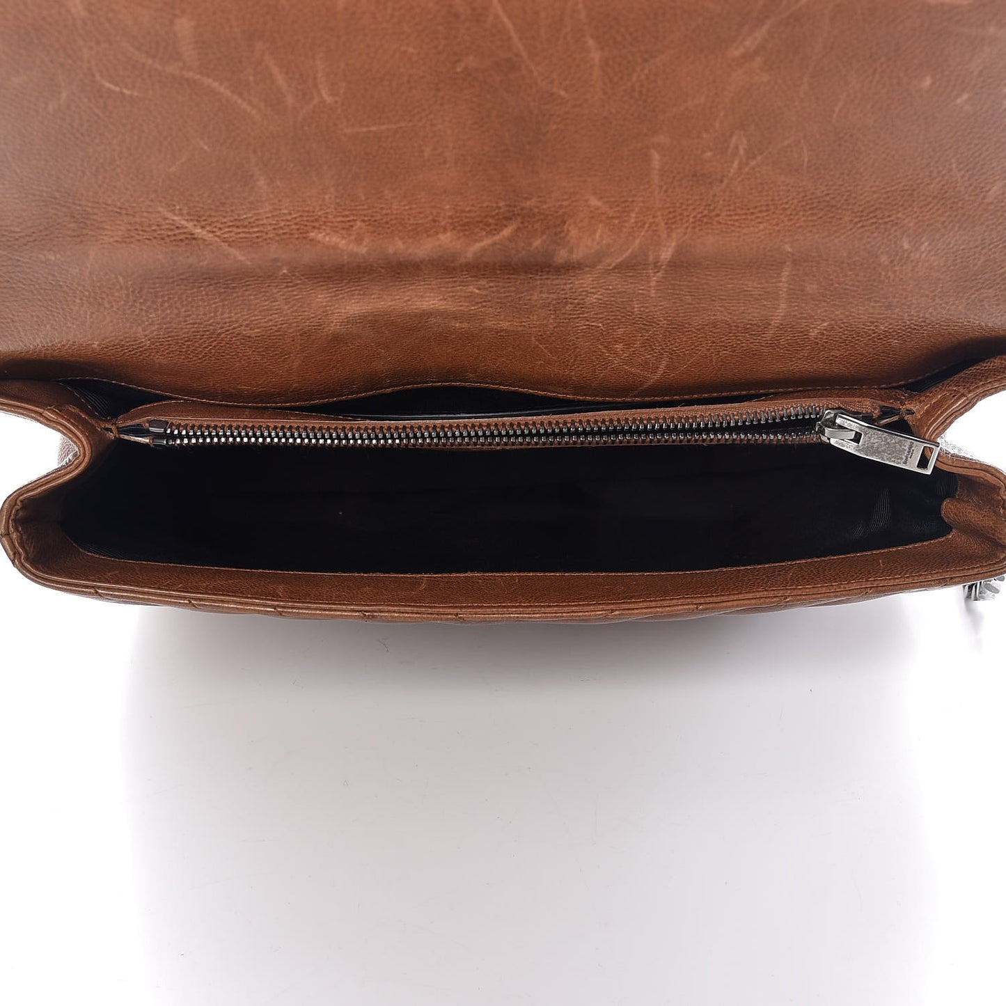 Calfskin Matelasse Chevron Monogram Large College Bag Cognac
