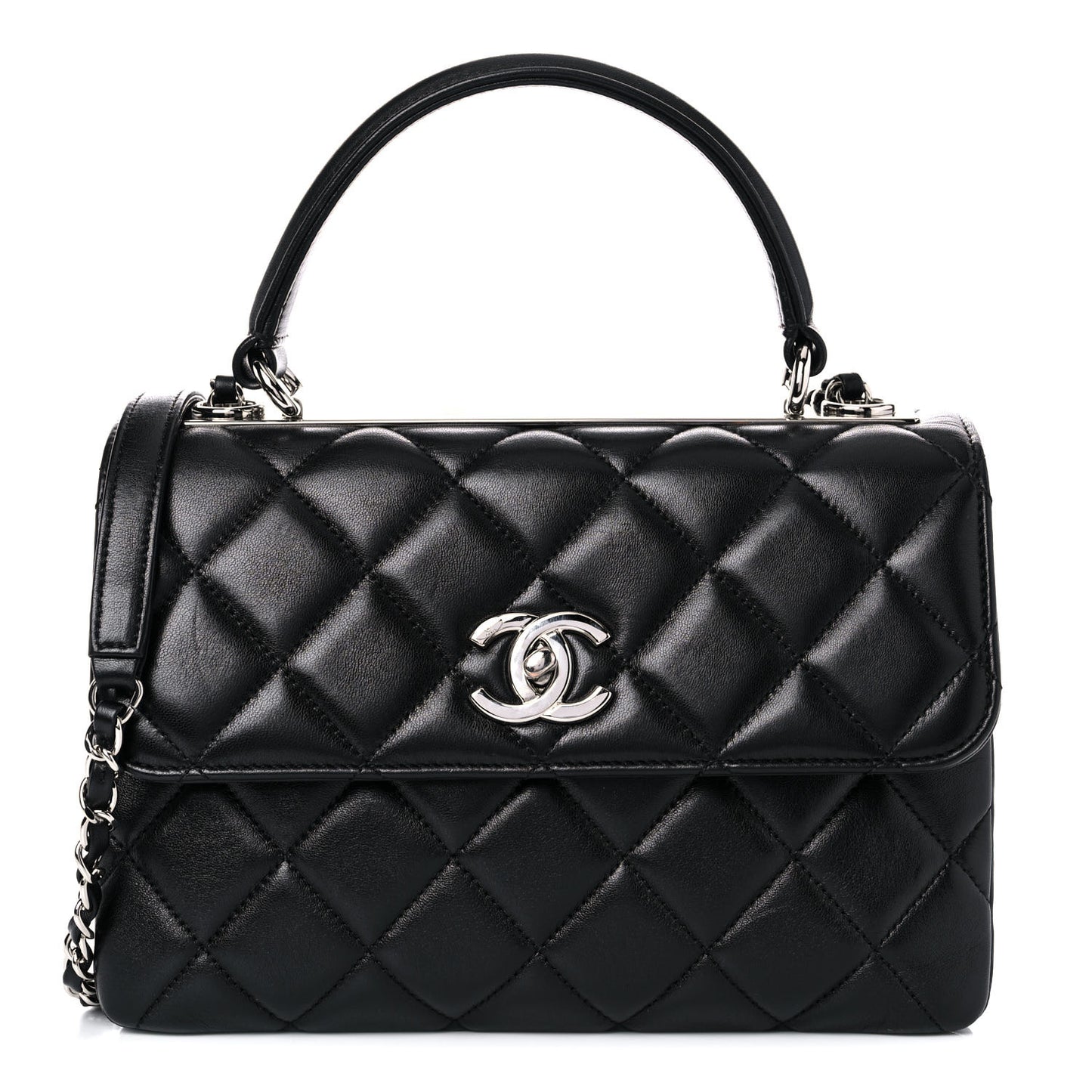Lambskin Quilted Small Trendy CC Dual Handle Flap Bag Black