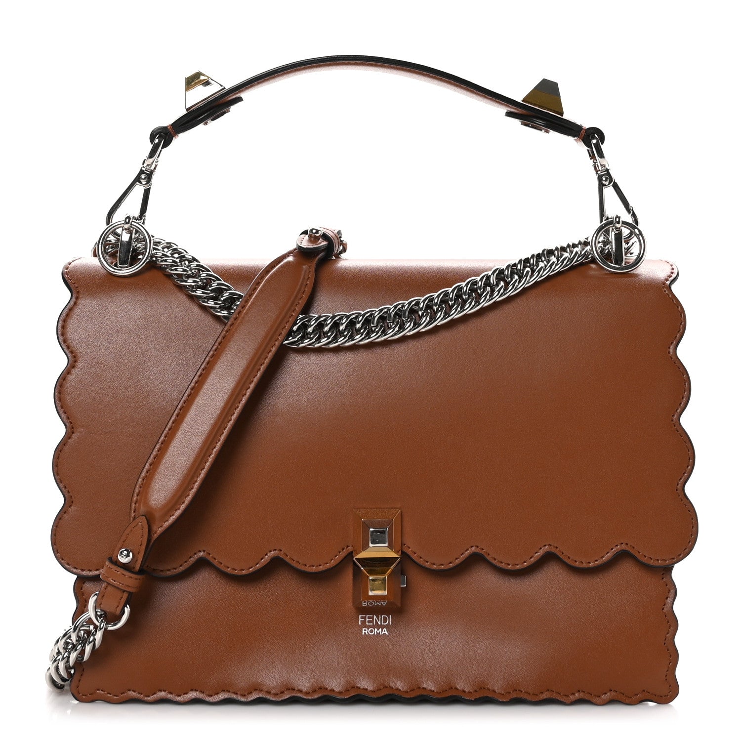 Fendi Vitello Liberty Scalloped Studded Kan I Shoulder Bag Caramello 1 of 10