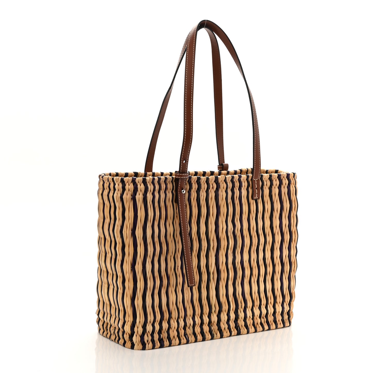Raffia Paula's Ibiza Reed Square Basket Tote Bag Natural Black Pecan