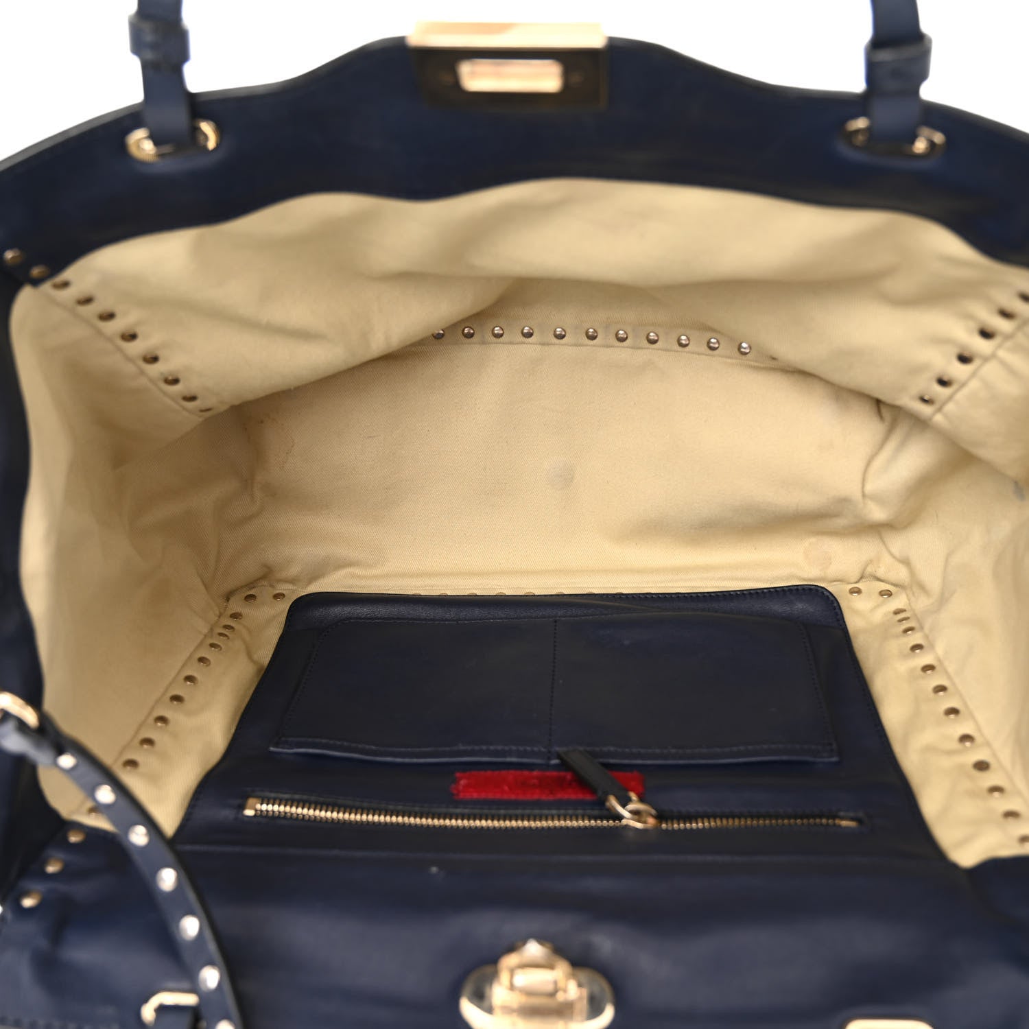 Valentino Garavani Vitello Medium Rockstud Tote Marine 5 of 10