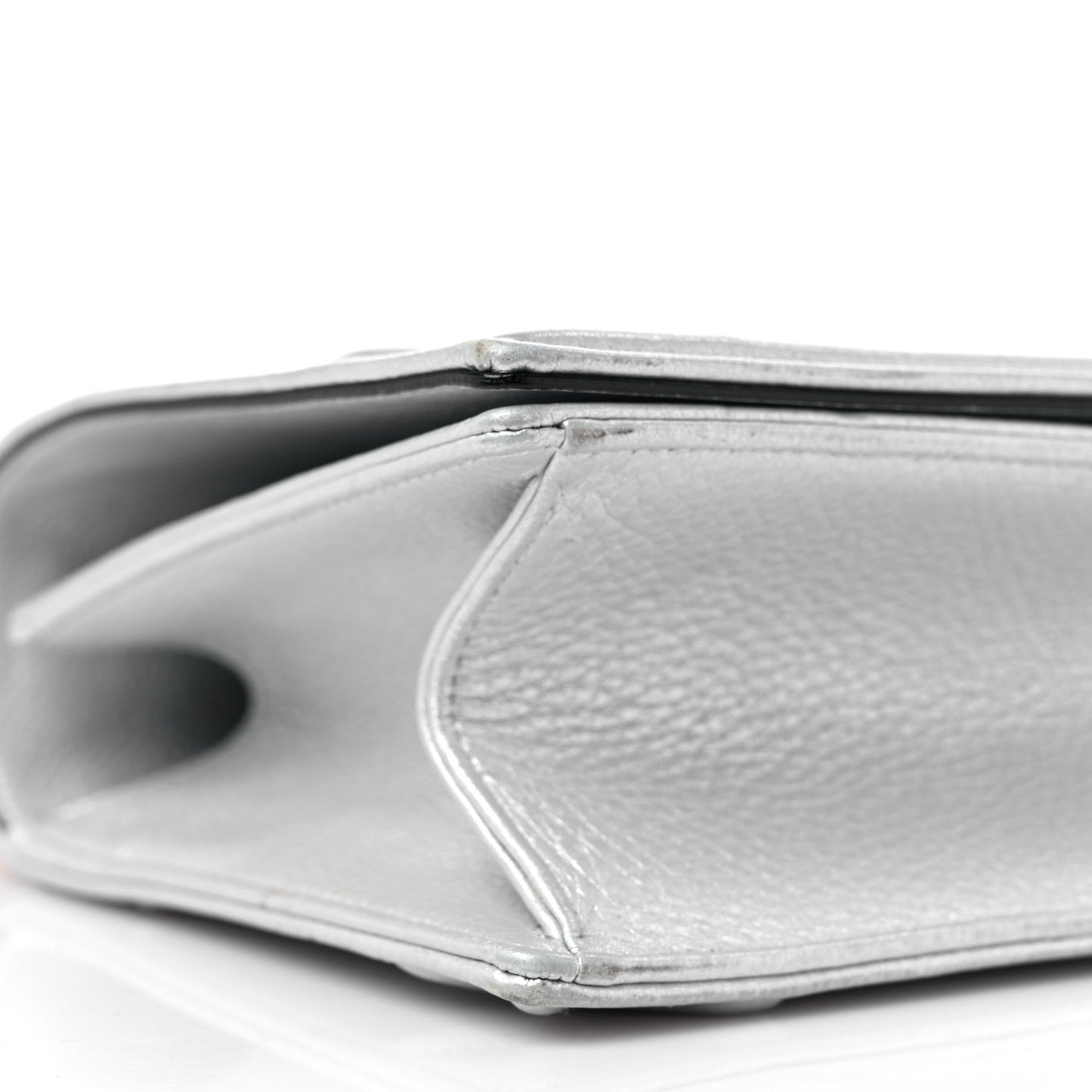 Metallic Grained Calfskin Medium Diorama Flap Bag Silver