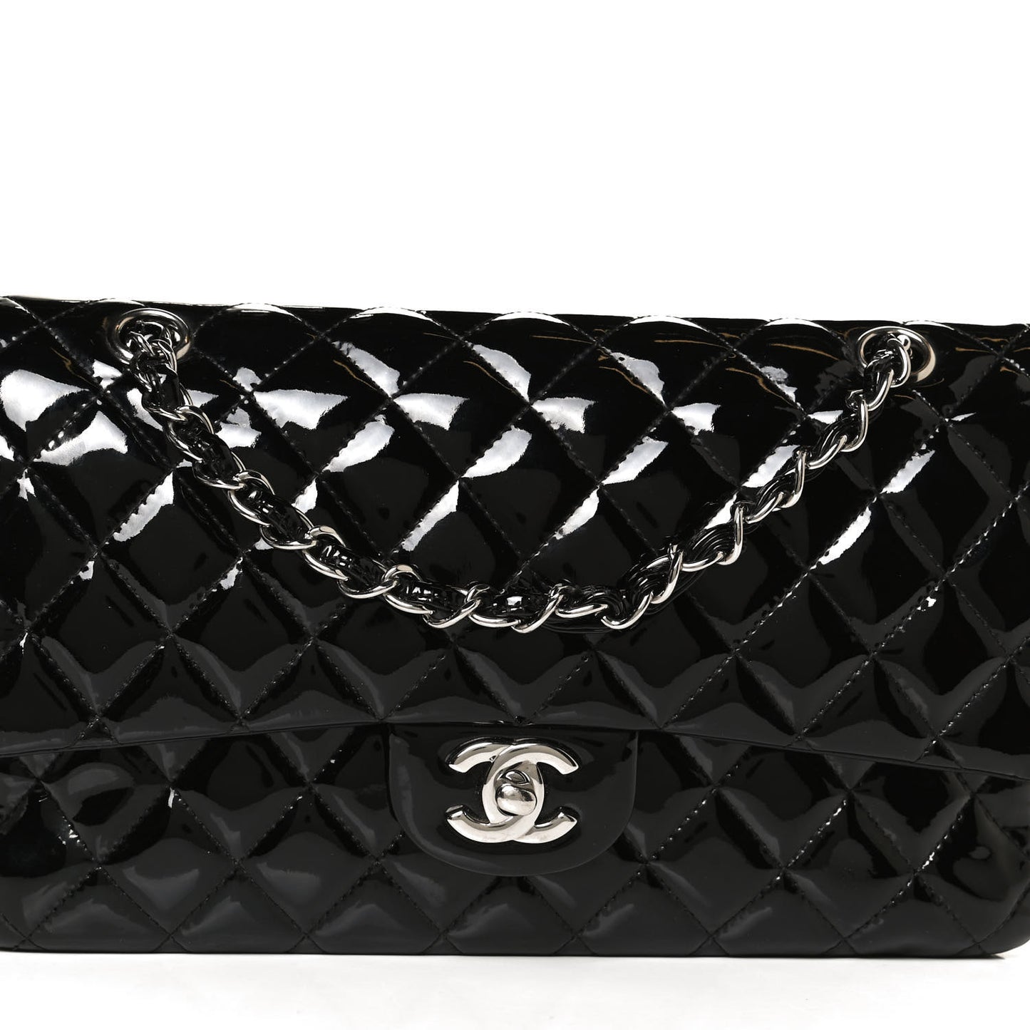 Patent Quilted Medium Double Flap Black