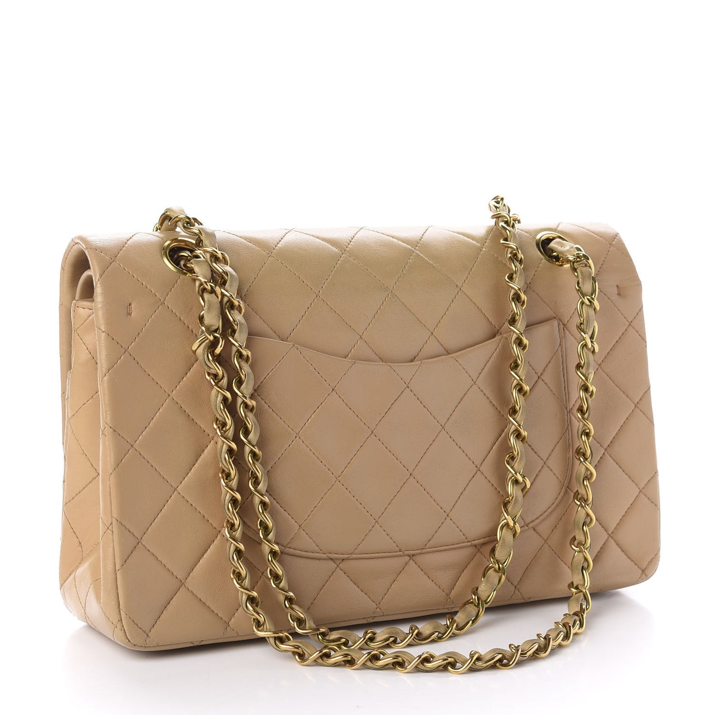 Lambskin Quilted Medium Double Flap Beige