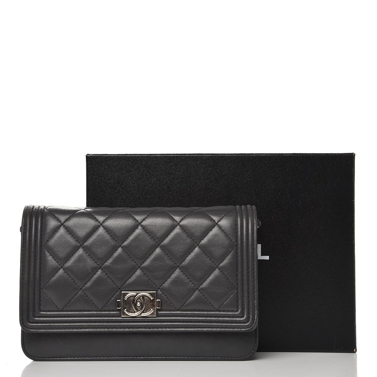 Lambskin Quilted Boy Wallet On Chain WOC Grey