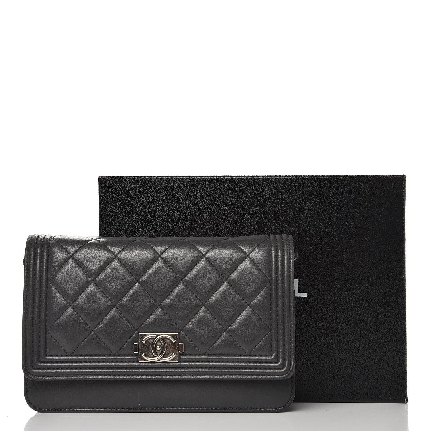Chanel Lambskin Quilted Boy Wallet On Chain WOC Grey 12 of 12