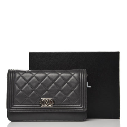 Chanel Lambskin Quilted Boy Wallet On Chain WOC Grey 12 of 12