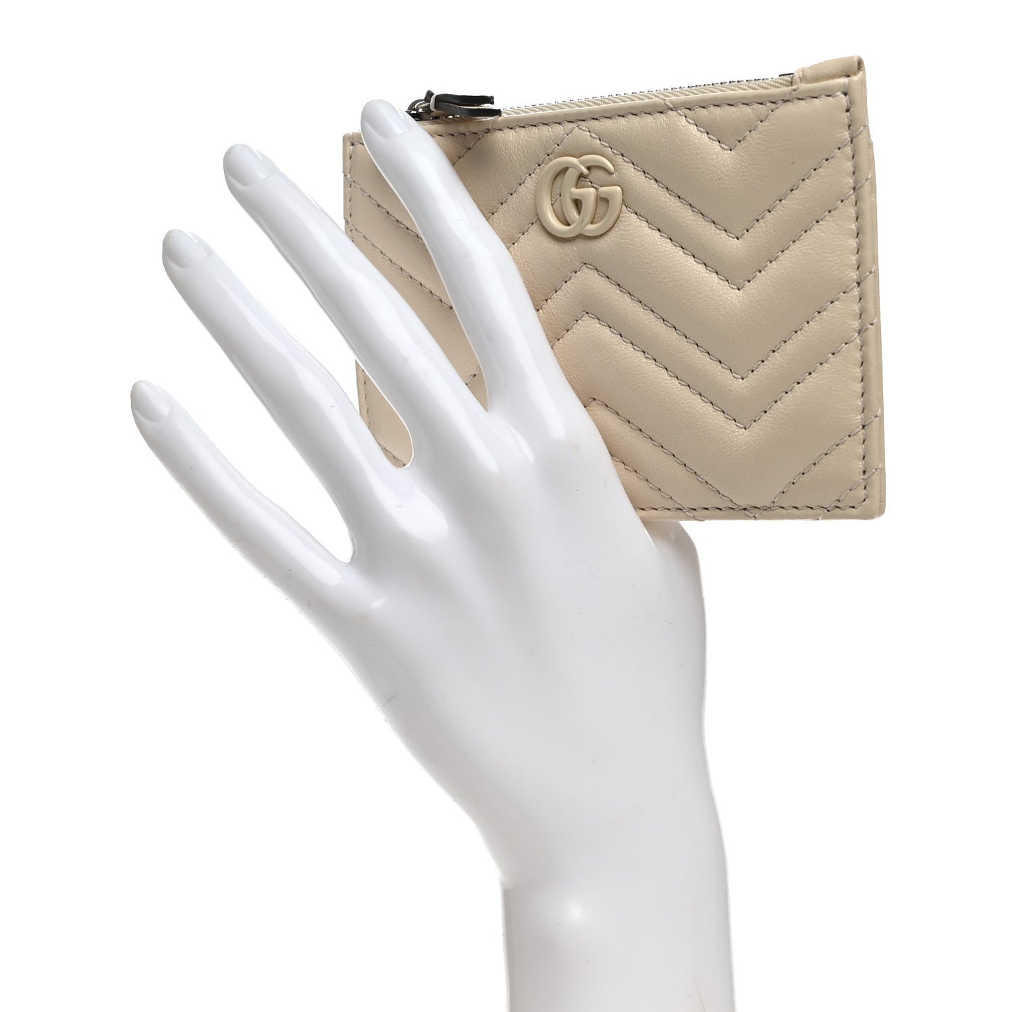 Lambskin Matelasse Monochrome GG Marmont Zip Key Pouch New Ivoire