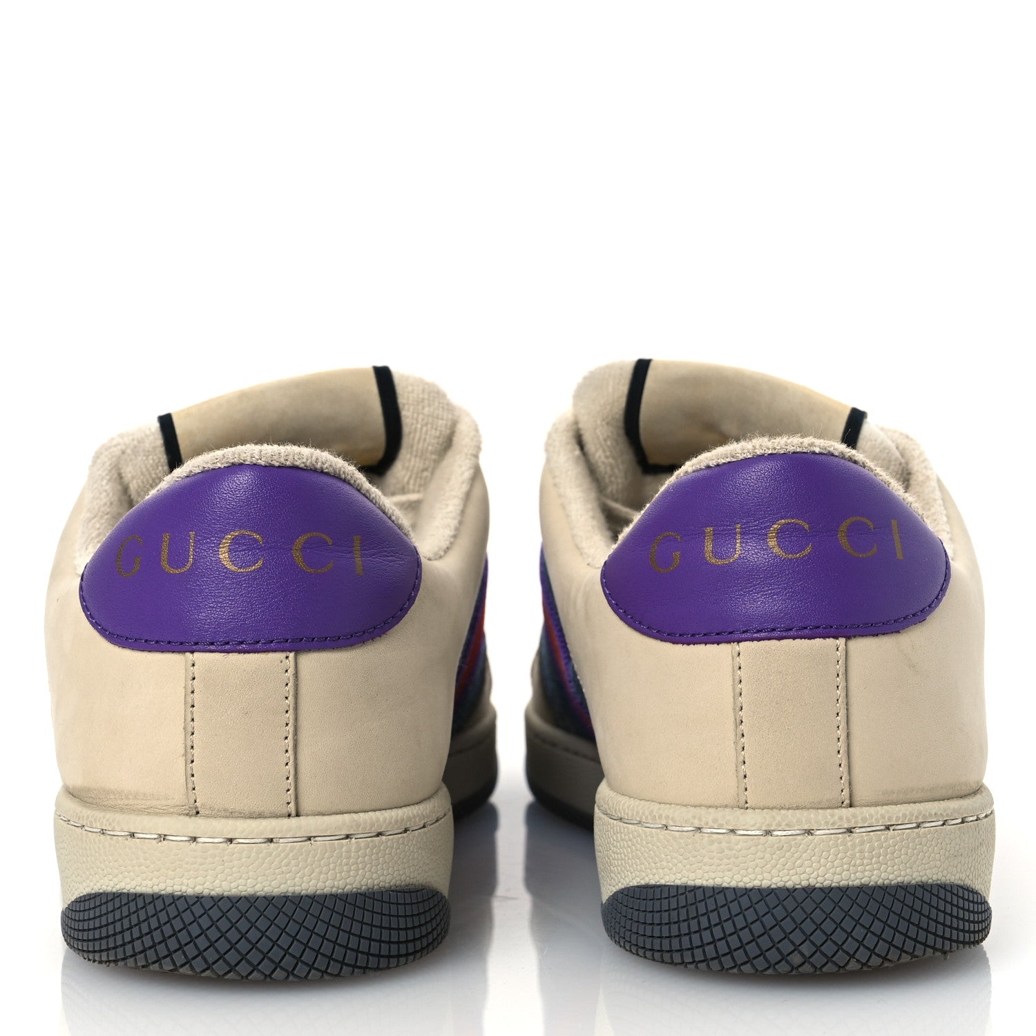 Gucci Calfskin Lame GG Monogram Web Womens Screener Sneakers 39.5 Blue Silver Dusty Milk Shine Purple 6 of 12