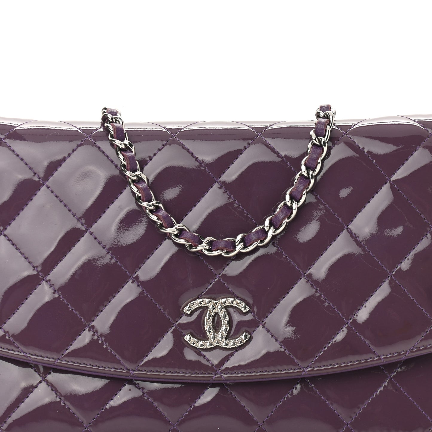 Patent Quilted Brilliant Wallet On Chain WOC Violet