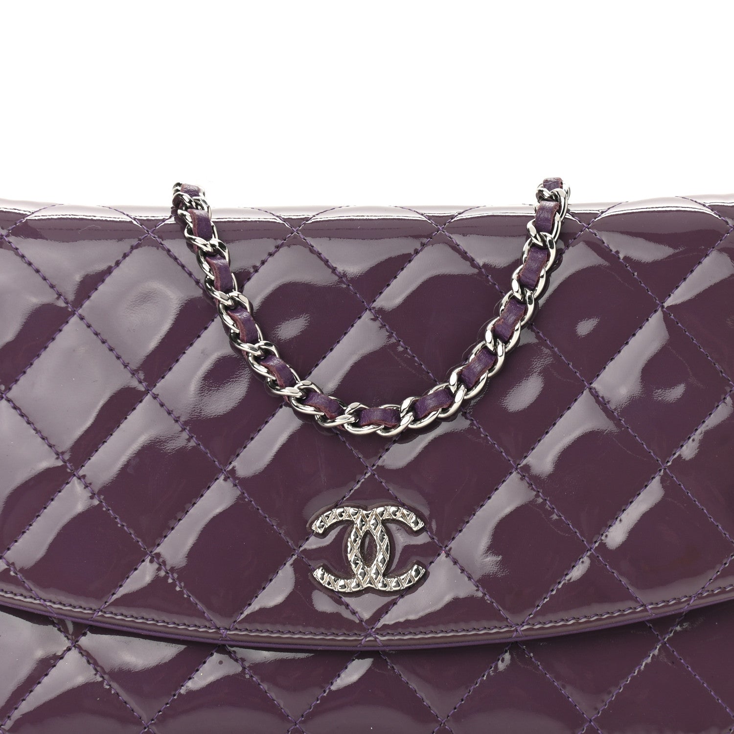 Chanel Patent Quilted Brilliant Wallet On Chain WOC Violet 9 of 12