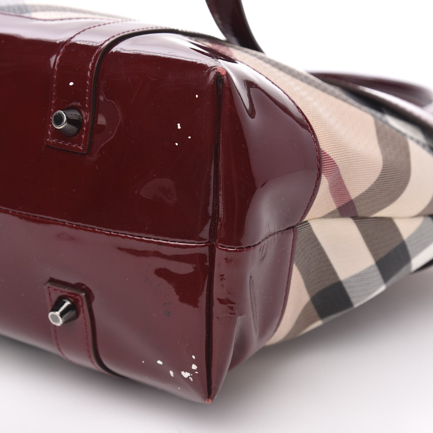 Patent Nova Check Medium Denham Tote Dark Red
