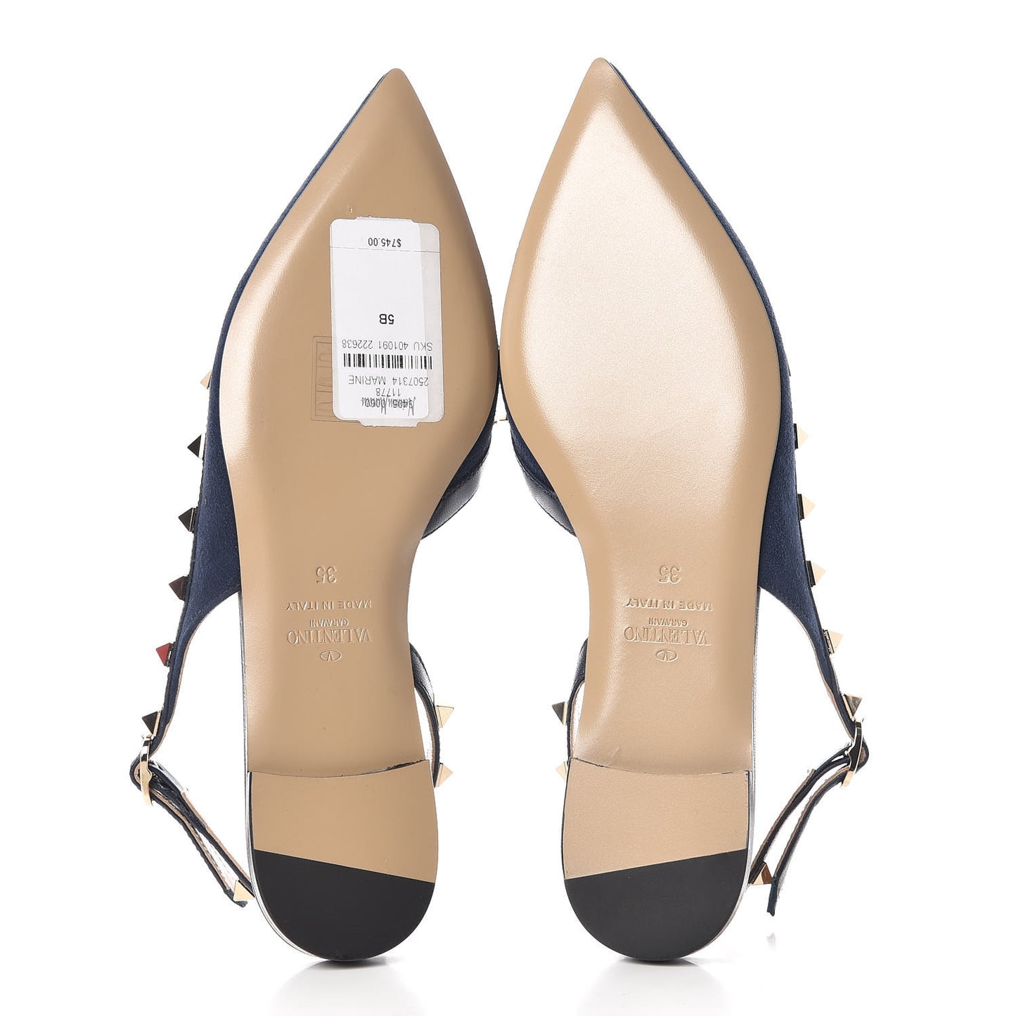 Suede Nappa Rockstud Slingback Flats 35 Marine