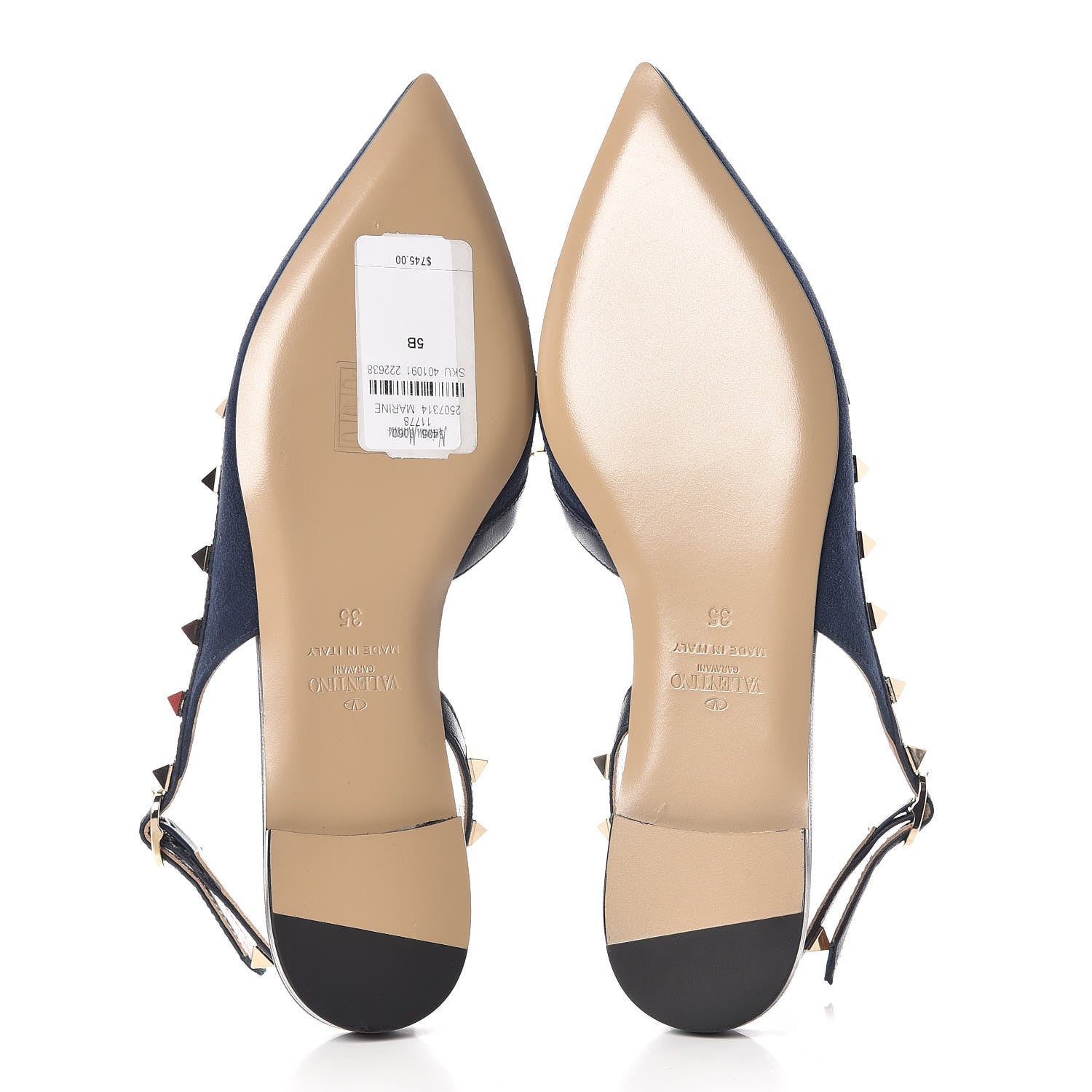 Valentino Garavani Suede Nappa Rockstud Slingback Flats 35 Marine 8 of 9