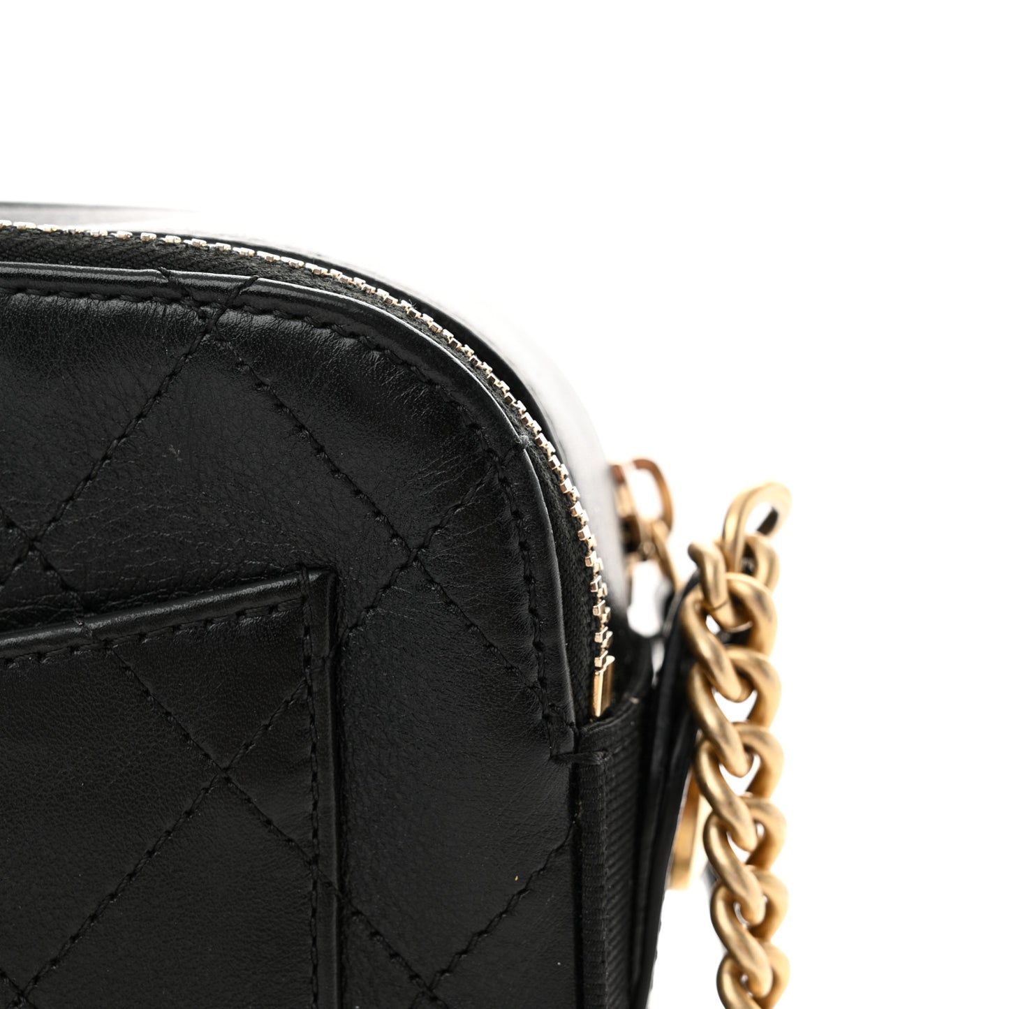 Calfskin Grosgrain Stitched Button Up Camera Case Black