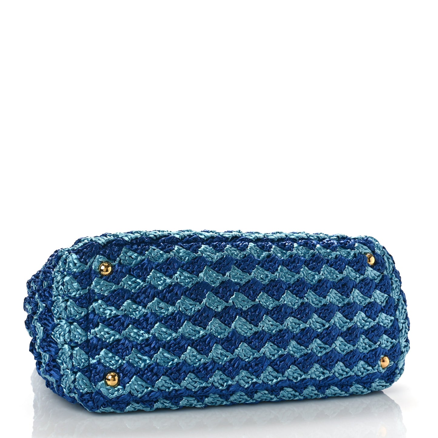 Raffia Crochet Bi-Color Medium Tote Royal Turchese