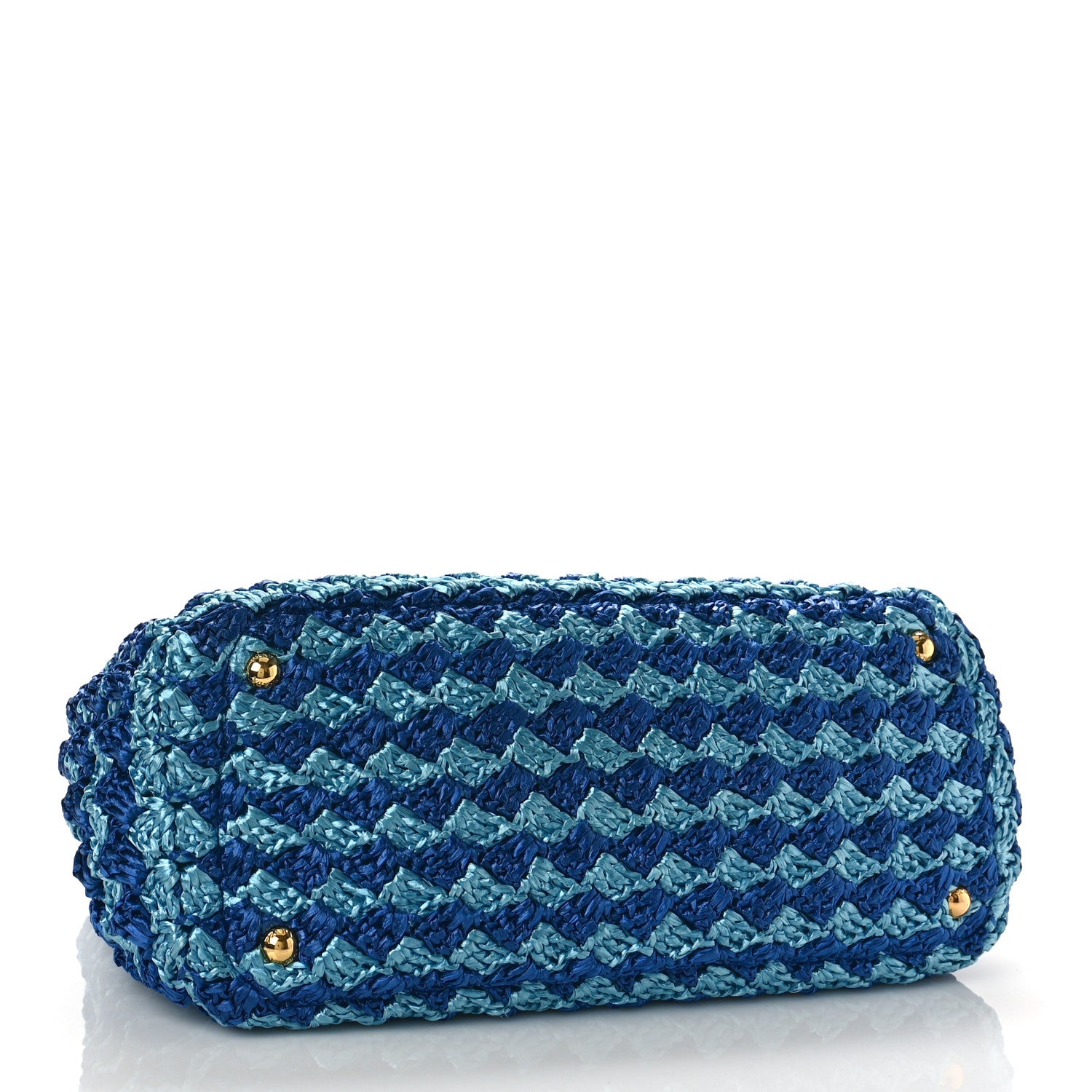 Prada Raffia Crochet Bi-Color Medium Tote Royal Turchese 4 of 8
