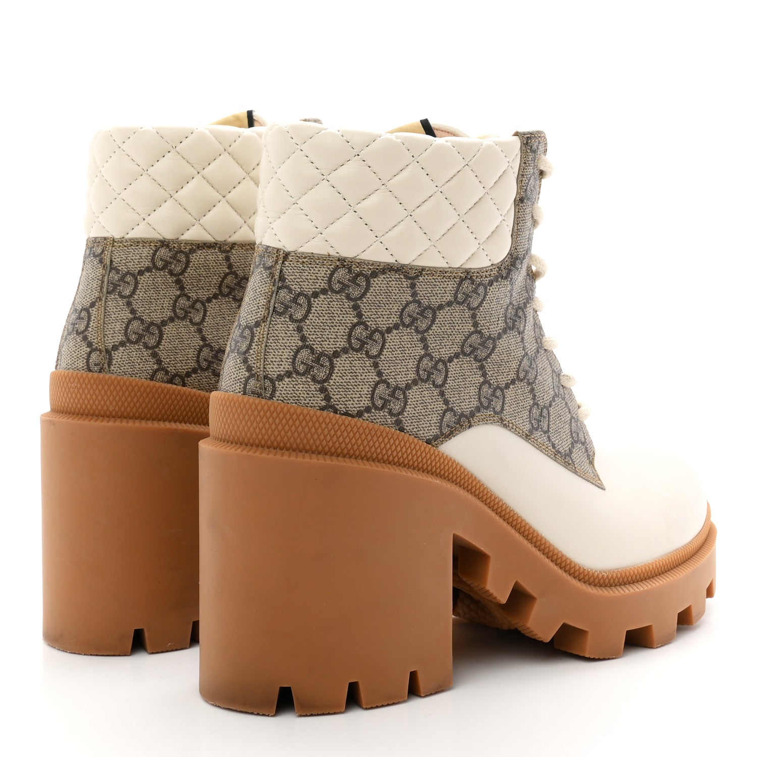 Gucci Calfskin GG Supreme Monogram Nappa Quilted Lace Up Ankle Boots  39.5 Mystic White Beige 5 of 9