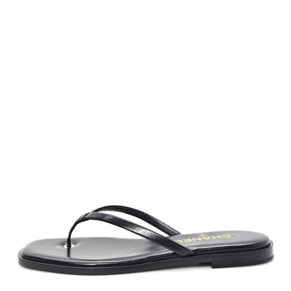 Chanel Goatskin Times Square Thong Sandals 38 Black 1 of 10