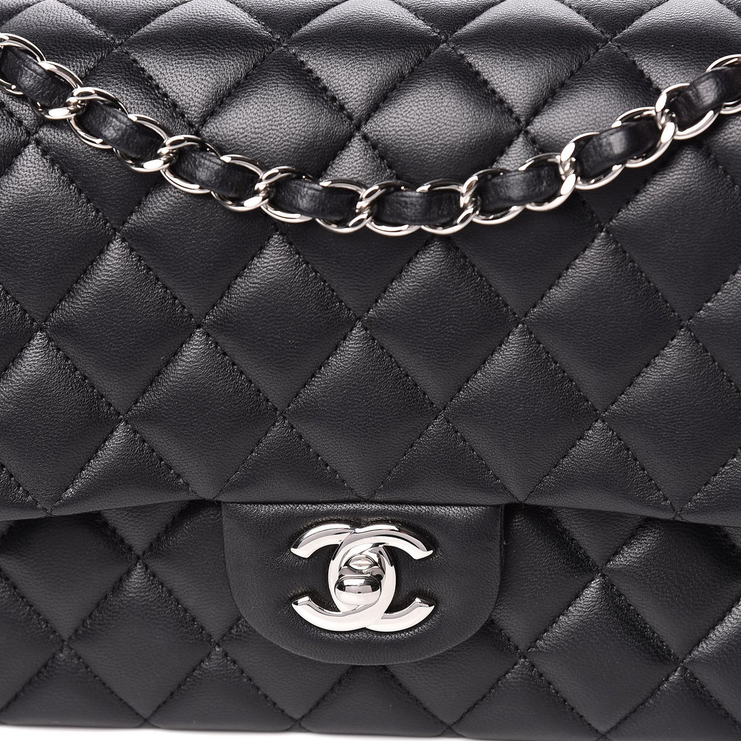 Lambskin Quilted Medium Double Flap Black