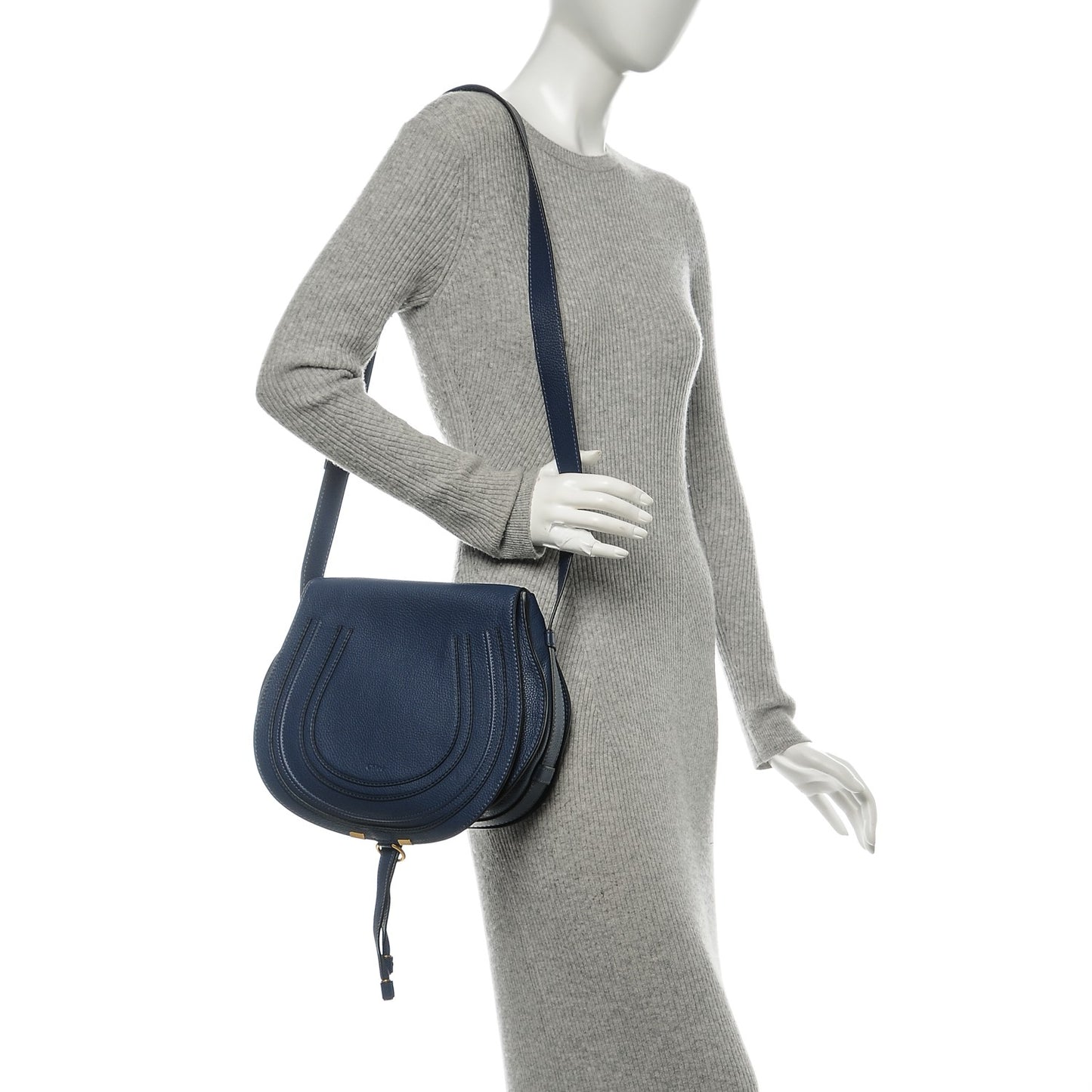 Calfskin Medium Marcie Round Crossbody Bag Royal Navy