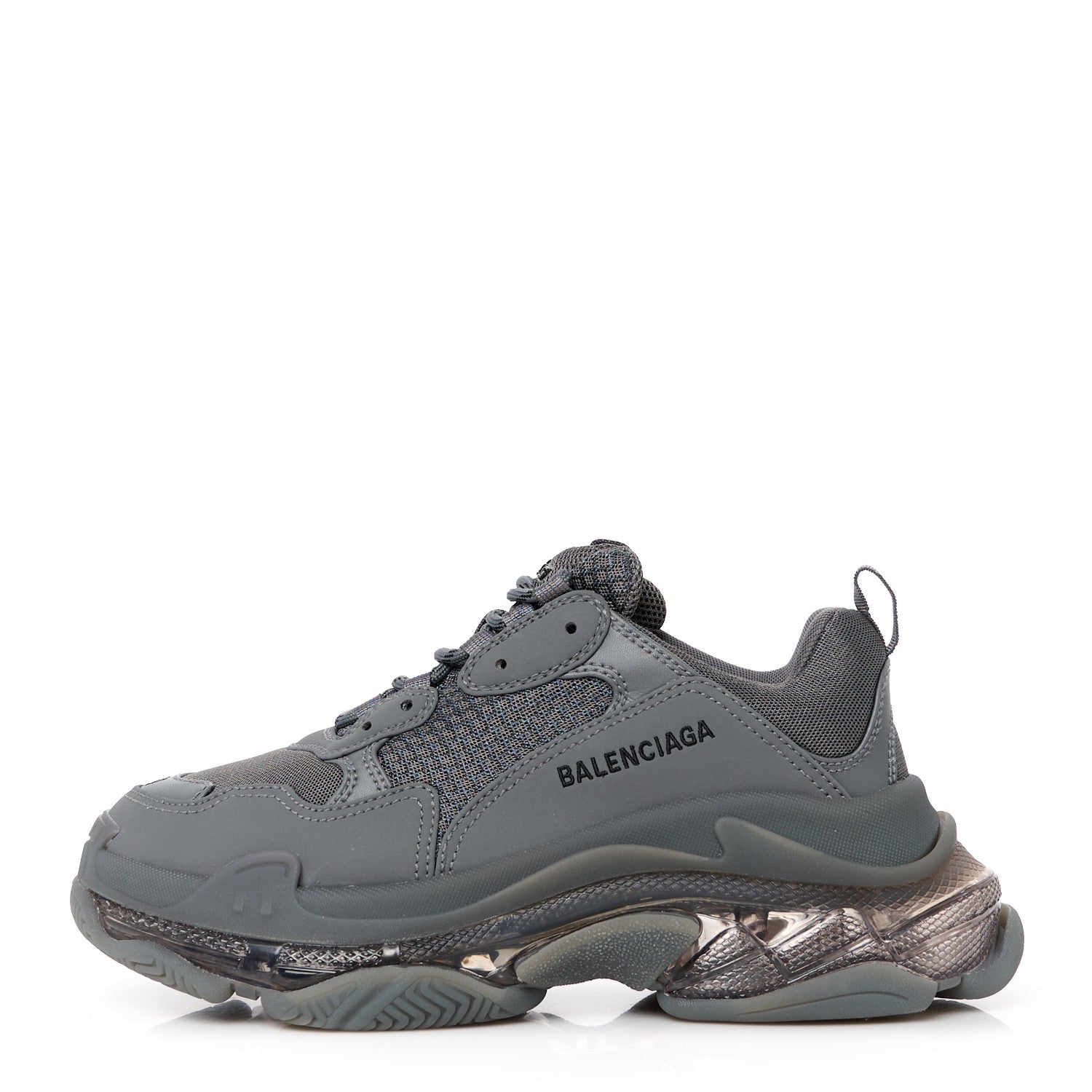 Balenciaga Fabric Mesh Clear Sole Womens Triple S Sneakers 40 Dark Grey 1 of 8