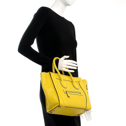 Celine Drummed Calfskin Micro Luggage Citron 2 of 16