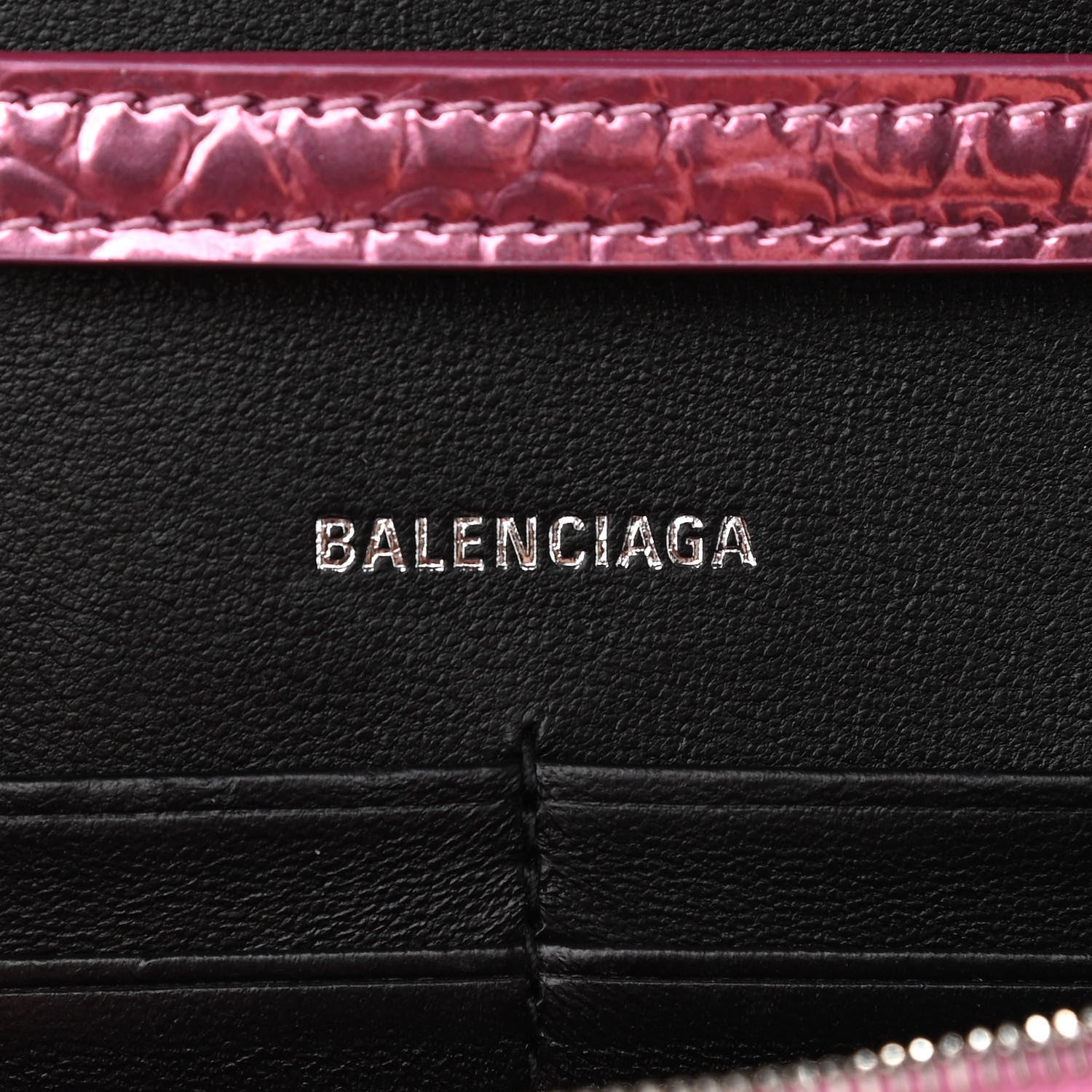 Balenciaga Metallic Shiny Calfskin Crocodile Embossed Hourglass Chain Bag Pink 6 of 9