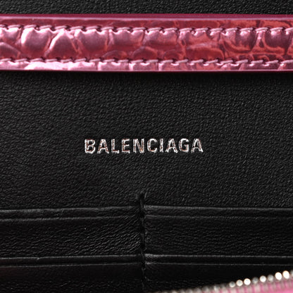 Balenciaga Metallic Shiny Calfskin Crocodile Embossed Hourglass Chain Bag Pink 6 of 9