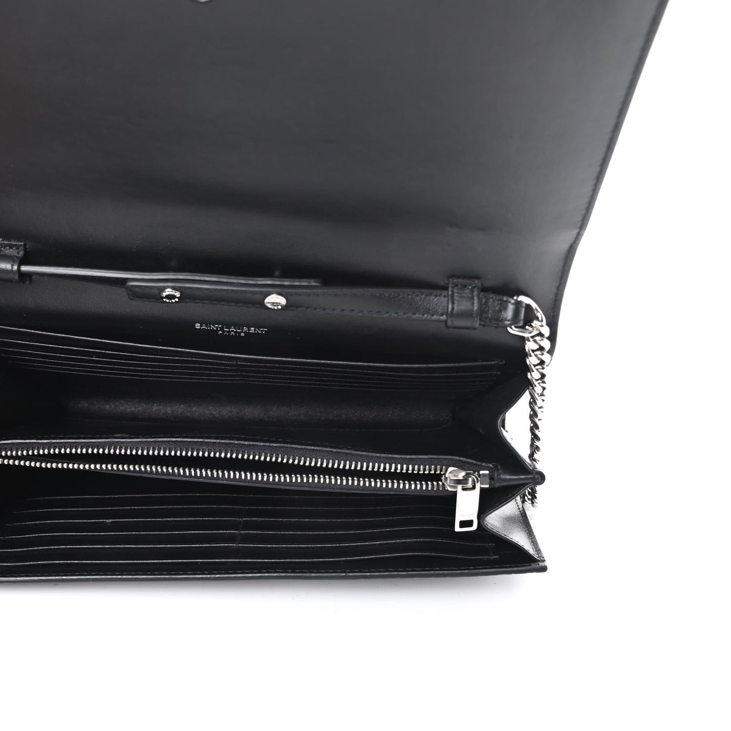 Calfskin Crocodile Embossed Monogram Chain Wallet Black